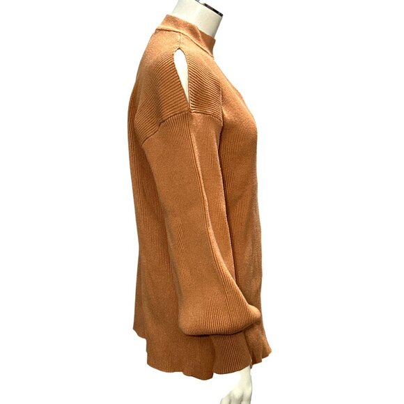 CCC Brown Cutout Sweater Ribbed Knit Gigi Neckline Bishop Sleeves Size Extra LG - Picture 4 of 8